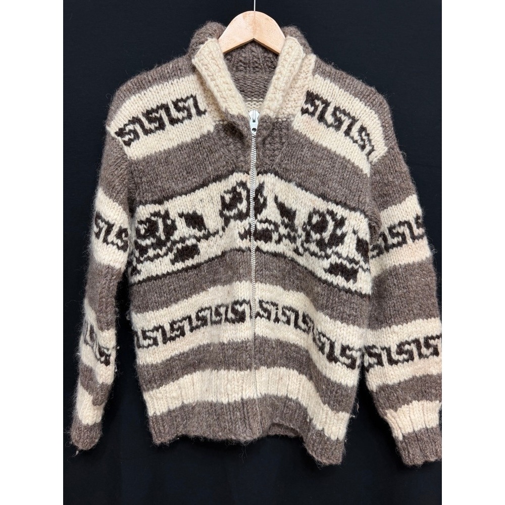 Vintage Heavy Wool Cardigan Sweater Gorpcore Nordic Fair Isle Lightening Zip